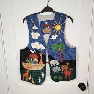 VINTAGE Noahs Ark Vest Handmade Handcrafted Reversible Grandma Core Size Large